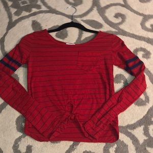 Red and Blue Striped Baseball Tee
